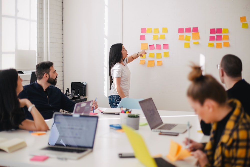 A small founding team planning at a whiteboard