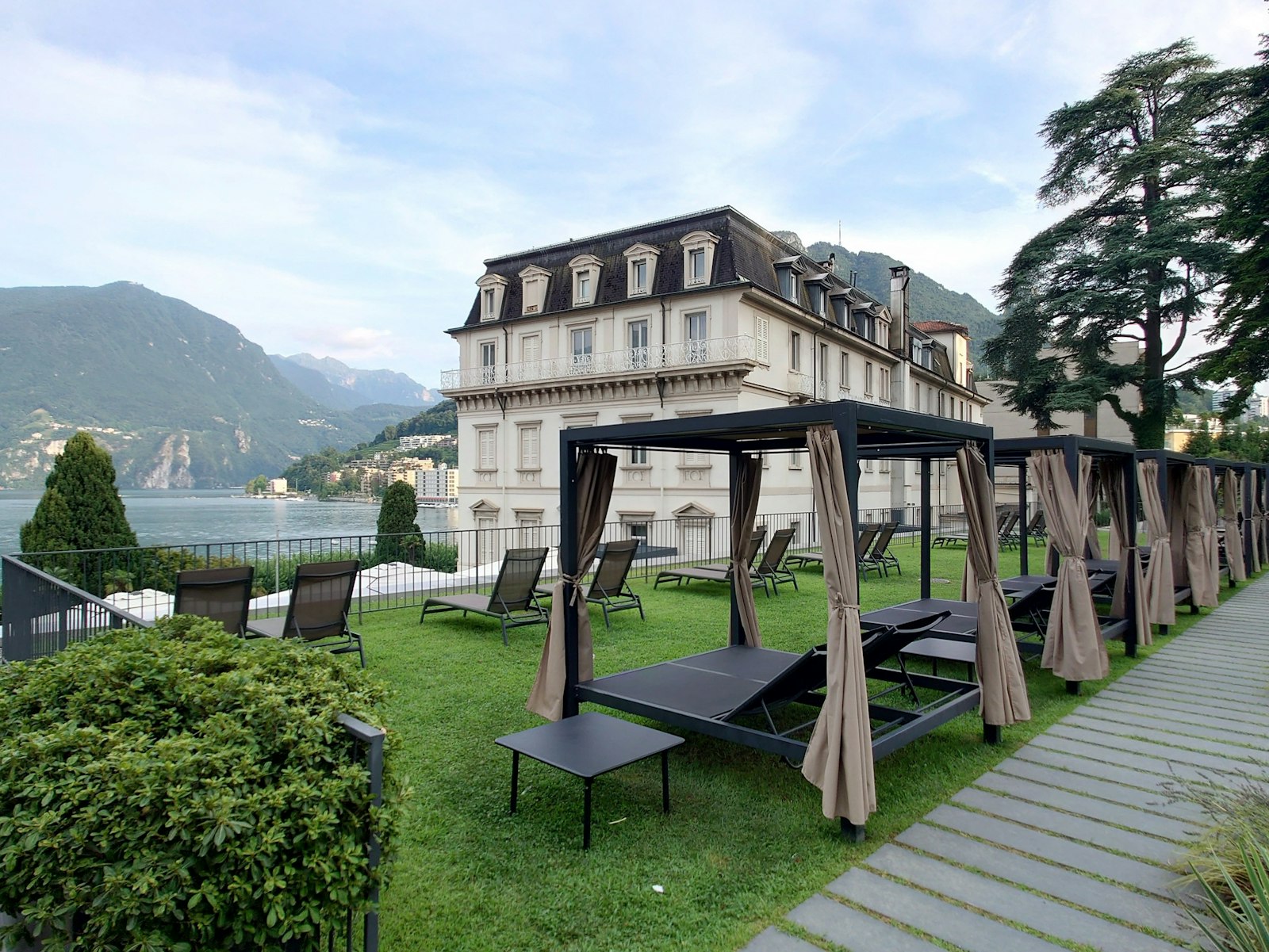 The garden terrace looking out to the lake
