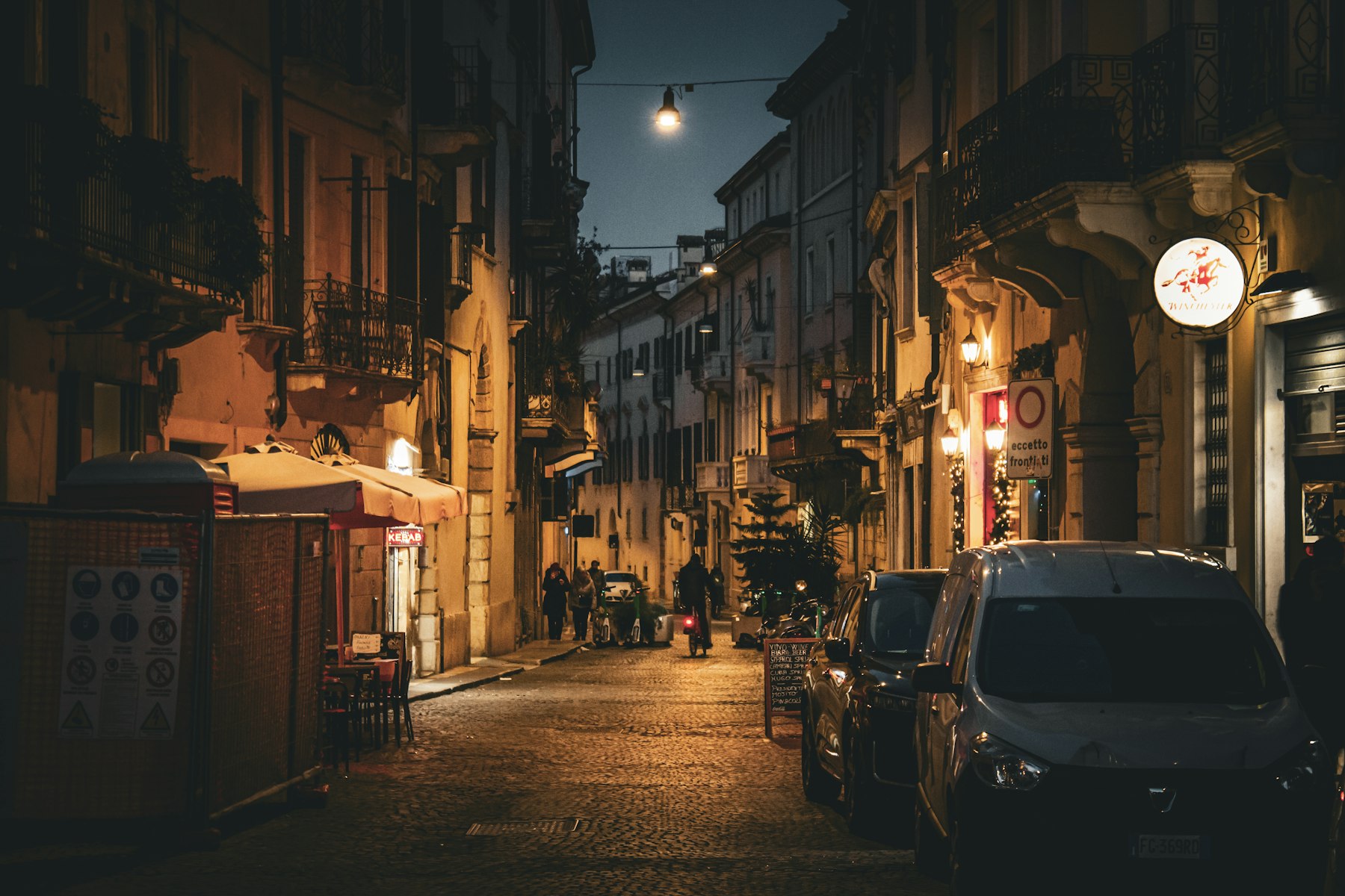 A cobbled lane in the old town at night