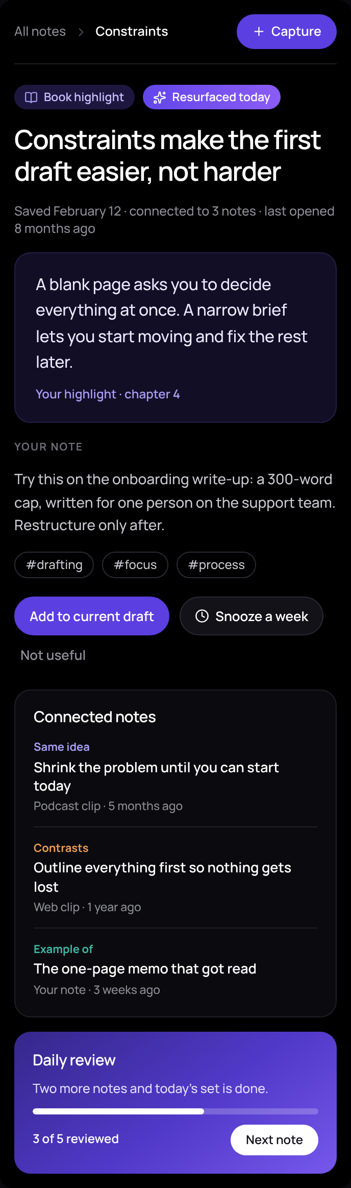 Lumen note view in dark mode