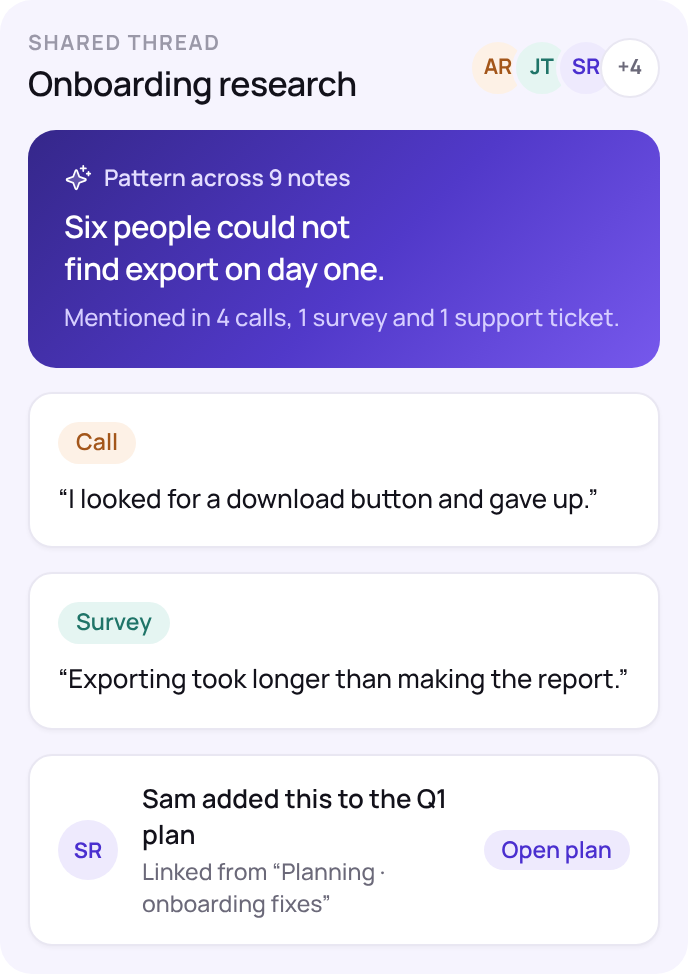 Shared research thread with patterns