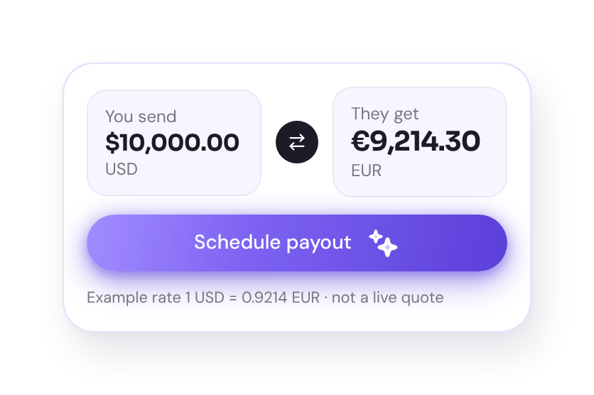 Illustrative currency converter from USD to EUR with an example rate