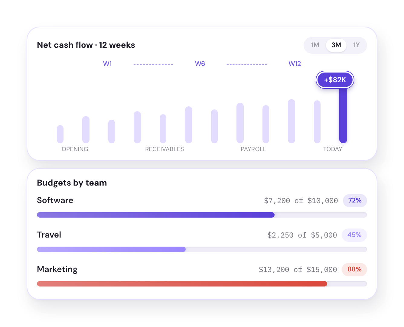 Illustrative 12-week cash-flow chart and team budgets