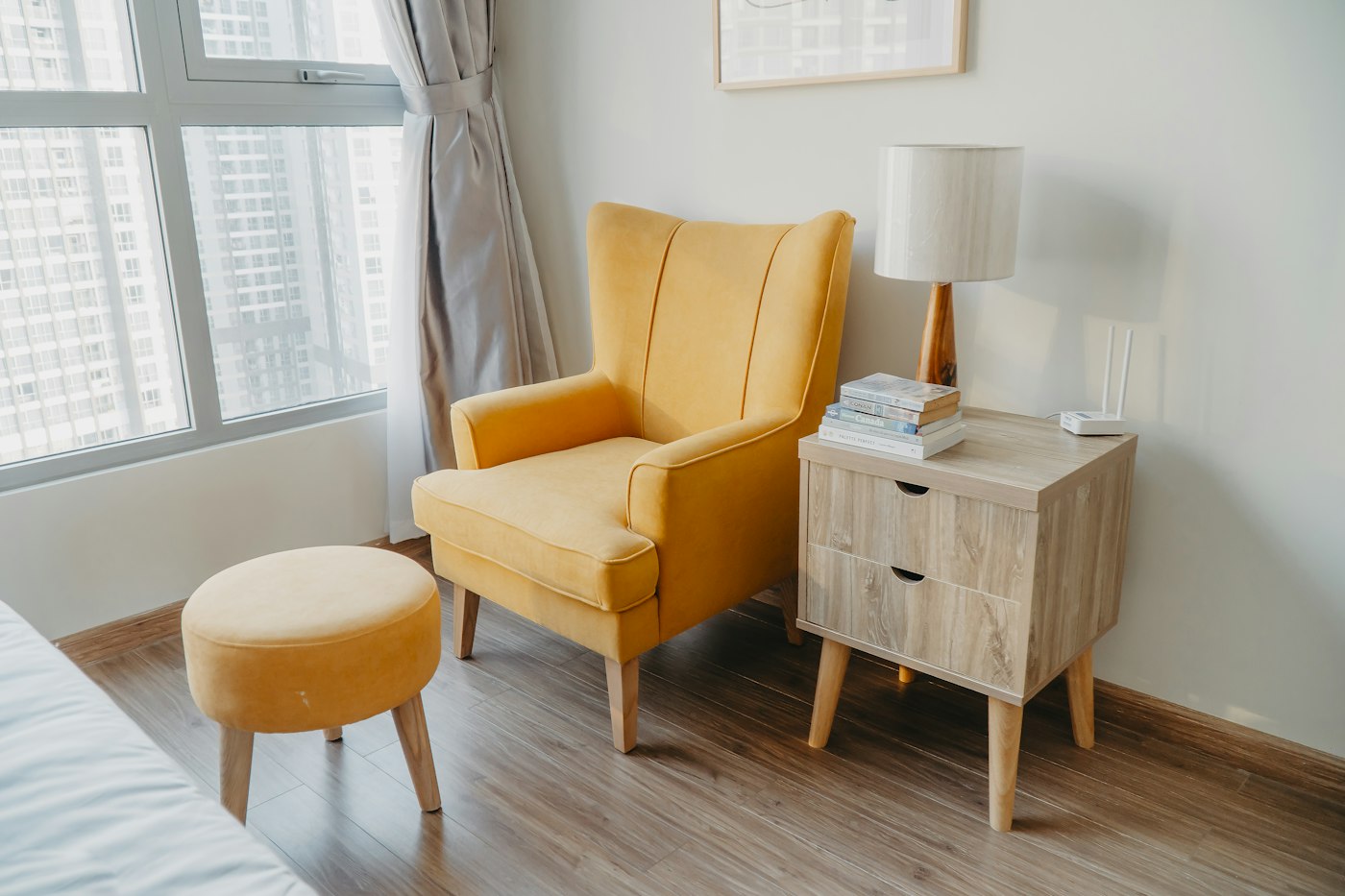 A bouclé-covered chair